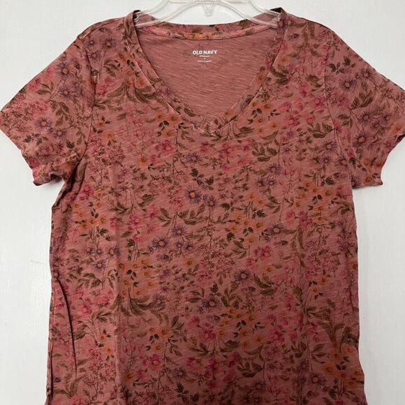 NWT Old Navy EveryWear Printed V-Neck Tee T-Shirt Desert Sun Pink Floral Women S - Picture 3 of 6